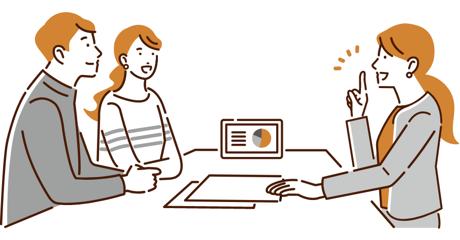 女性担当者が夫婦に説明をしているイラスト