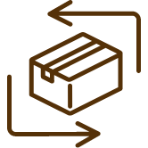 段ボールの周りを一周する矢印のあるイラスト