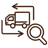 トラックの周りに一周する矢印と、虫眼鏡のイラスト