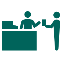 レジカウンターを挟んで、スタッフとお客様が話しているアイコン